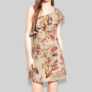 ASTR The Label One Shoulder Mini Dress Multi Island Floral Ruffle Multicolor W S